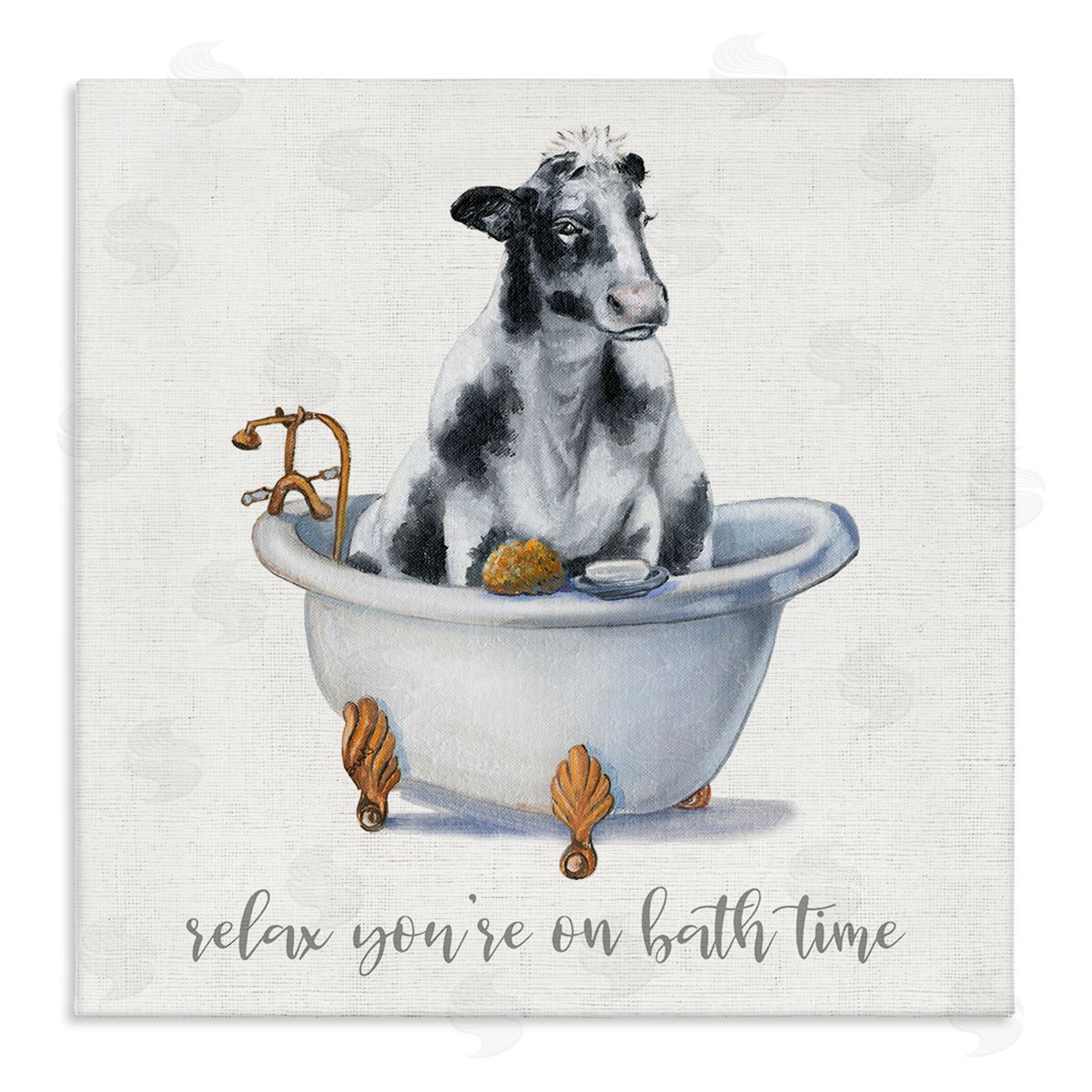 Donna Brooks Relax You're On Bath Time Dairy Cow Tub Stretched Canvas Wall Art Print