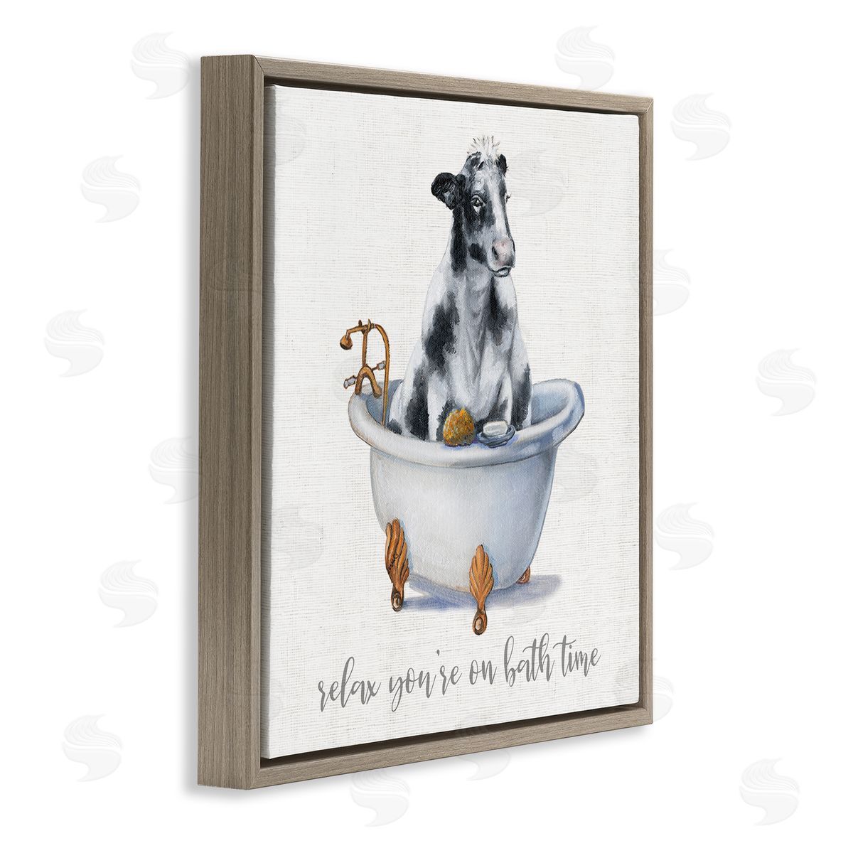 Donna Brooks Relax You're On Bath Time Dairy Cow Tub Brown Floating Frame Canvas Wall Art Print