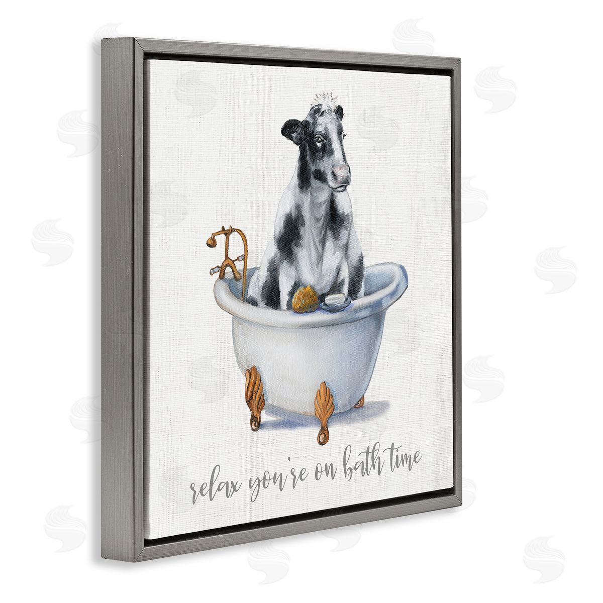 Donna Brooks Relax You're On Bath Time Dairy Cow Tub Gray Floating Frame Canvas Wall Art Print