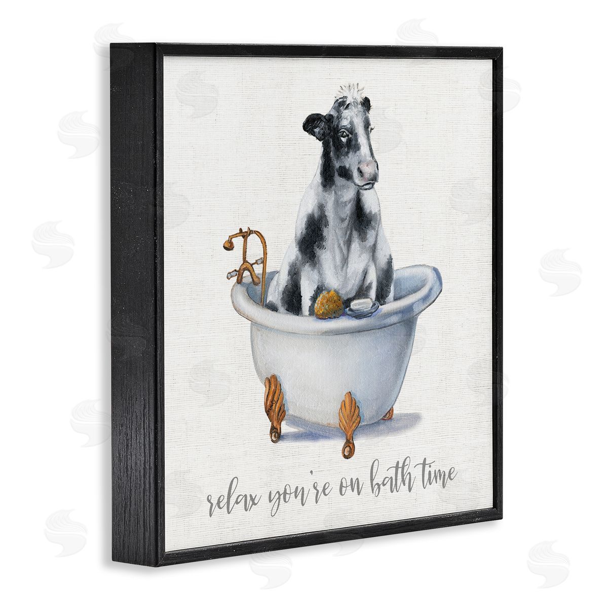 Donna Brooks Relax You're On Bath Time Dairy Cow Tub Black Framed Glicee Wall Art Print