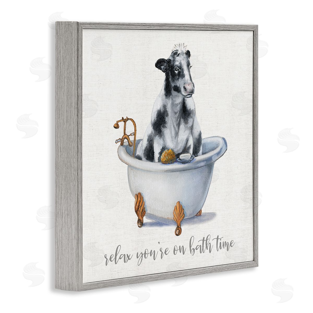 Donna Brooks Relax You're On Bath Time Dairy Cow Tub Gray Framed Glicee Wall Art Print