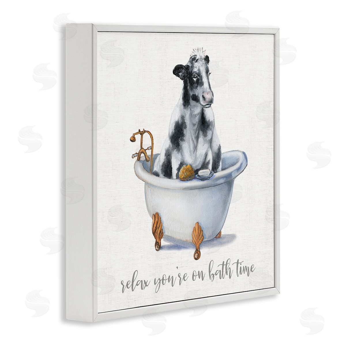 Donna Brooks Relax You're On Bath Time Dairy Cow Tub White Framed Glicee Wall Art Print