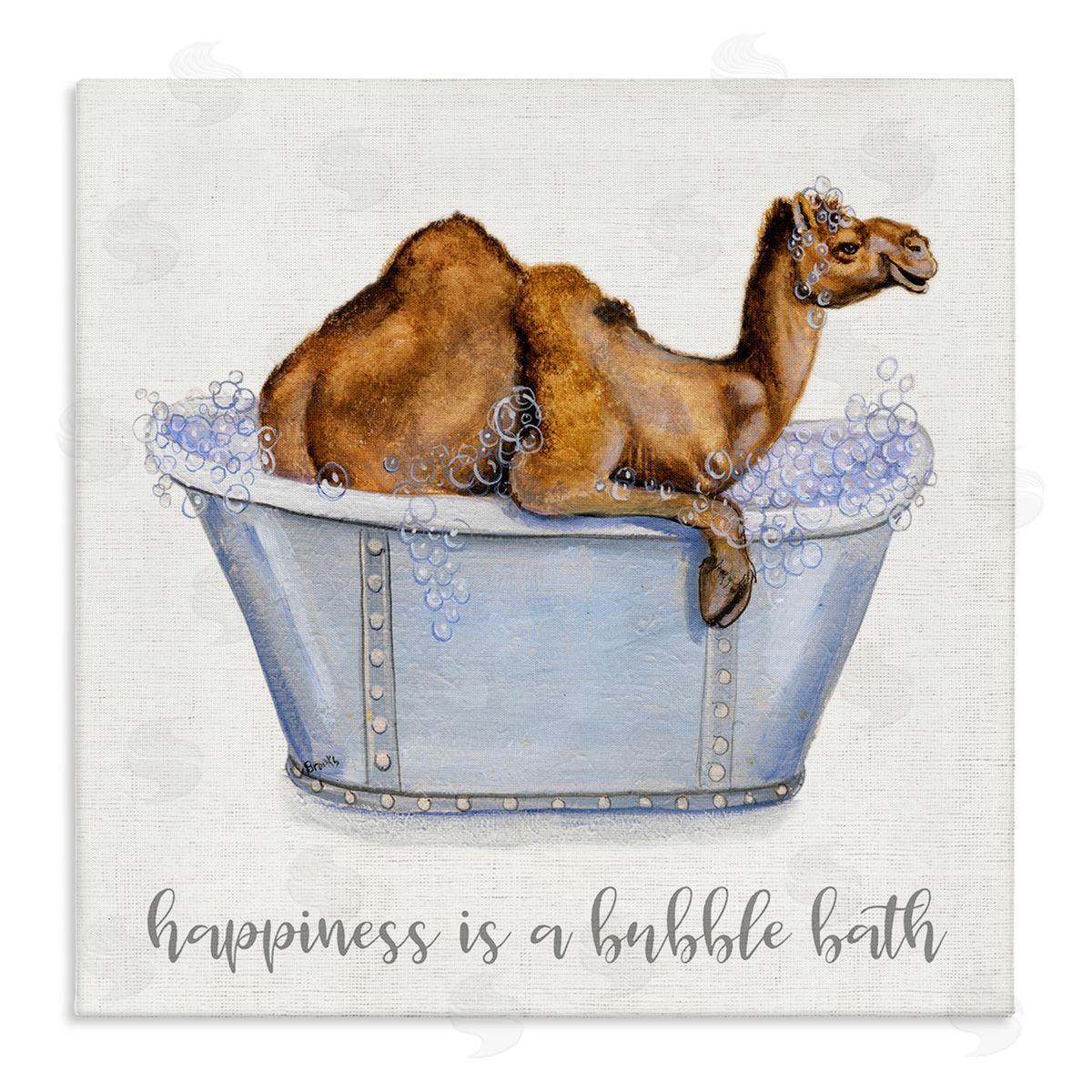 Donna Brooks Happiness Is a Bubble Bath Desert Camel Bathroom Stretched Canvas Wall Art Print
