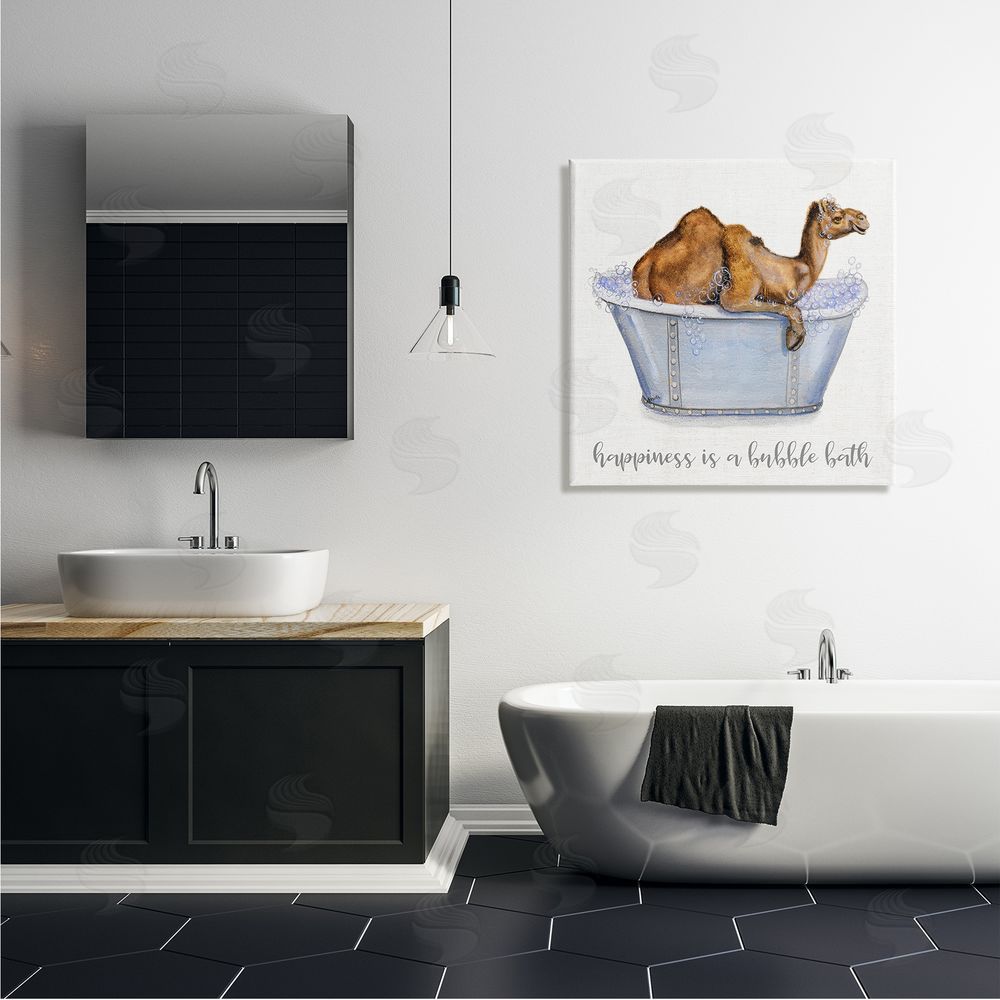 Donna Brooks Happiness Is a Bubble Bath Desert Camel Bathroom Canvas Wall Art in Room