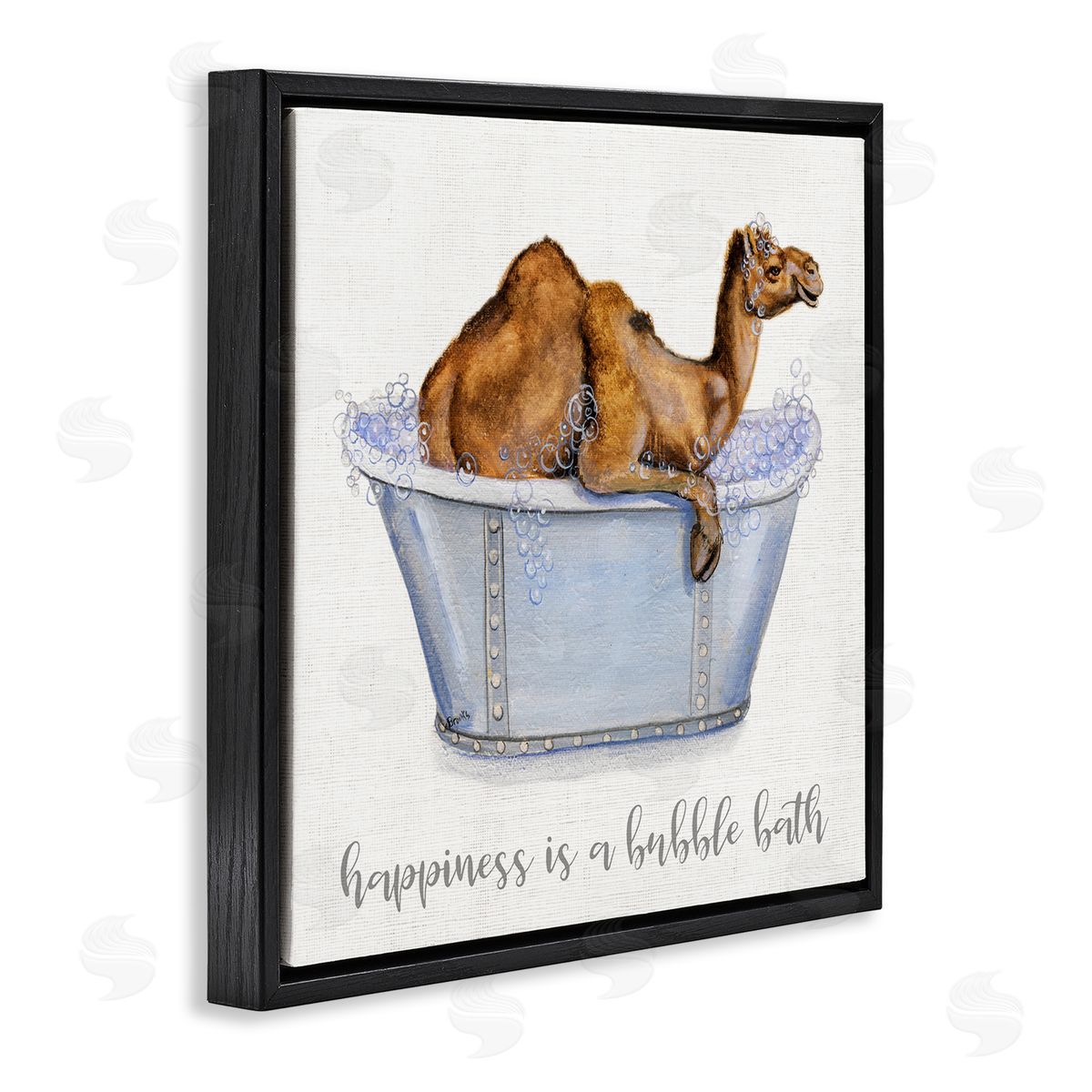 Donna Brooks Happiness Is a Bubble Bath Desert Camel Bathroom Black Floating Frame Canvas Wall Art Print
