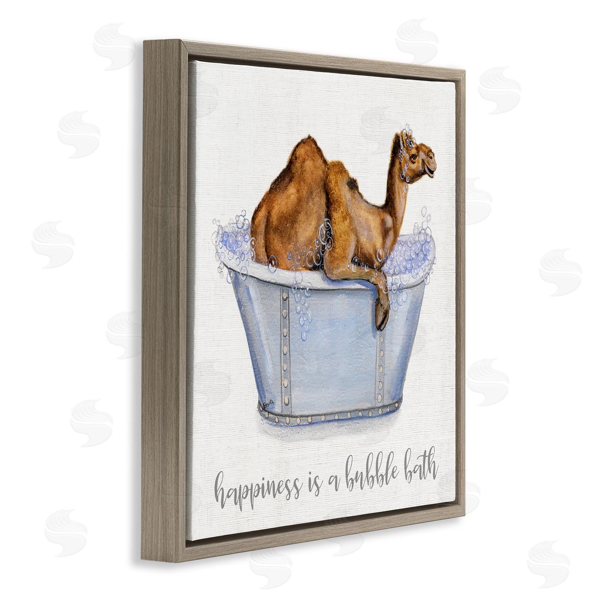 Donna Brooks Happiness Is a Bubble Bath Desert Camel Bathroom Brown Floating Frame Canvas Wall Art Print