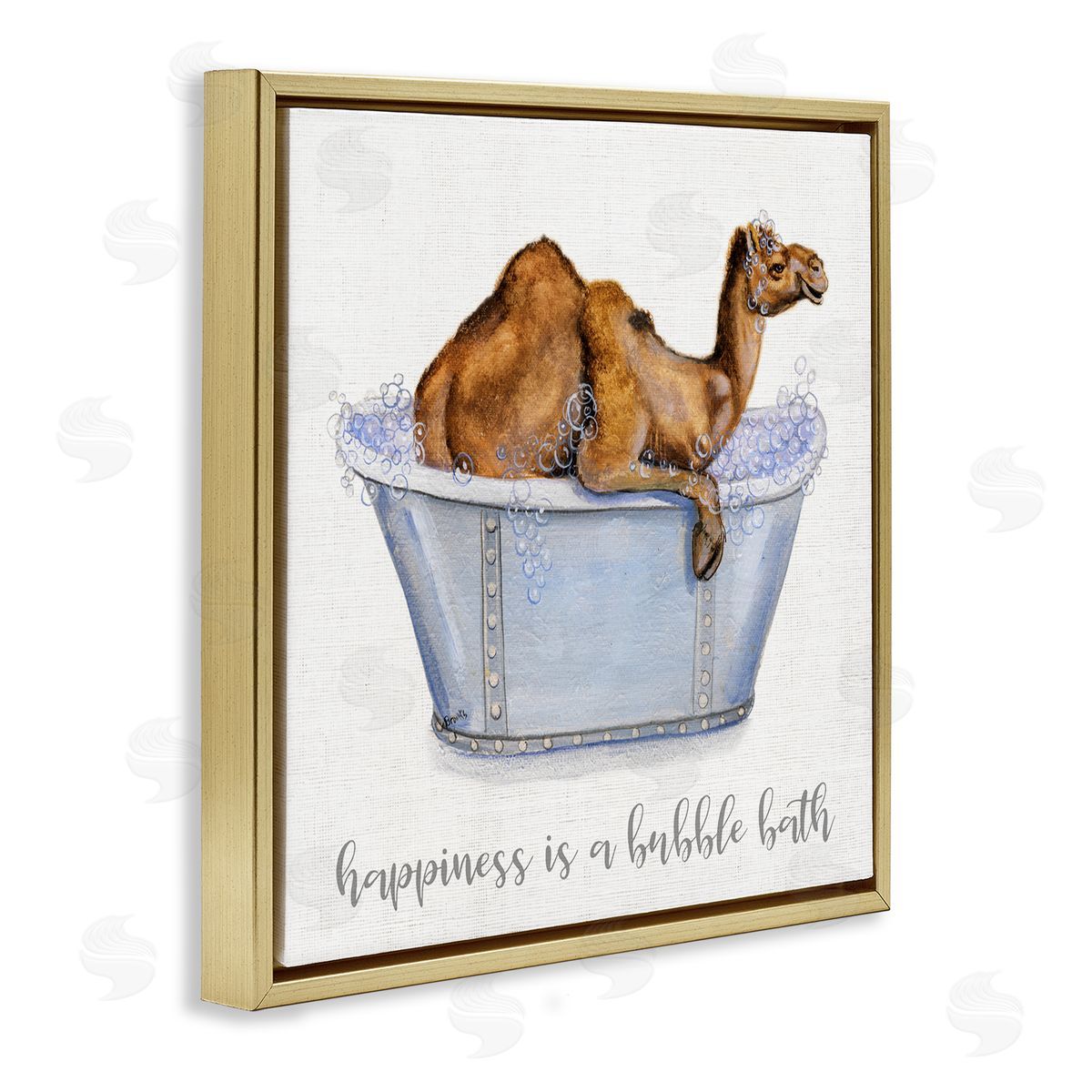 Donna Brooks Happiness Is a Bubble Bath Desert Camel Bathroom Gold Floating Frame Canvas Wall Art Print