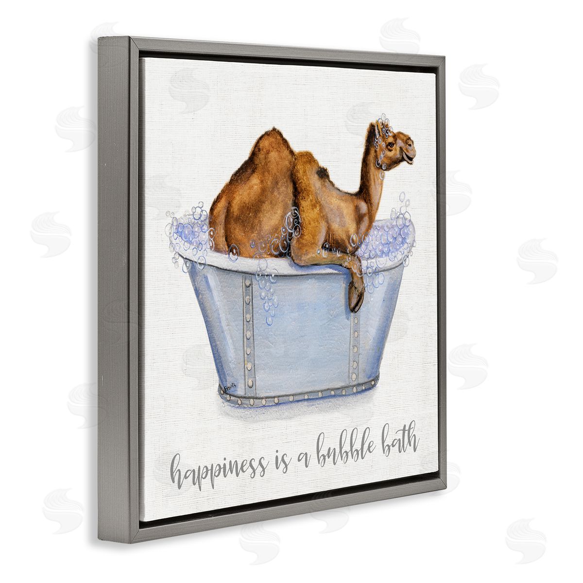 Donna Brooks Happiness Is a Bubble Bath Desert Camel Bathroom Gray Floating Frame Canvas Wall Art Print