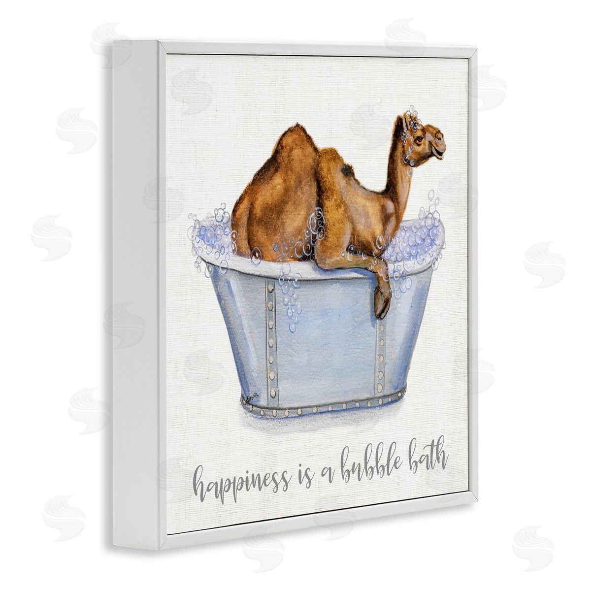 Donna Brooks Happiness Is a Bubble Bath Desert Camel Bathroom White Framed Glicee Wall Art Print