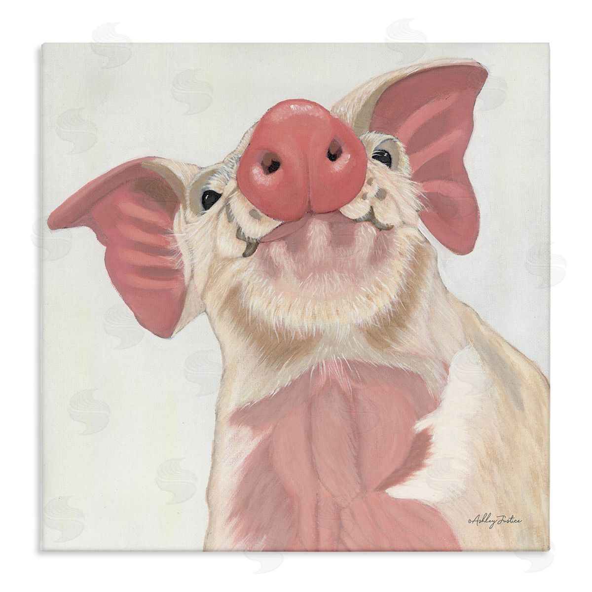 Ashley Justice Pink Pig Snout Adorable Farm Hog Painting Stretched Canvas Wall Art Print