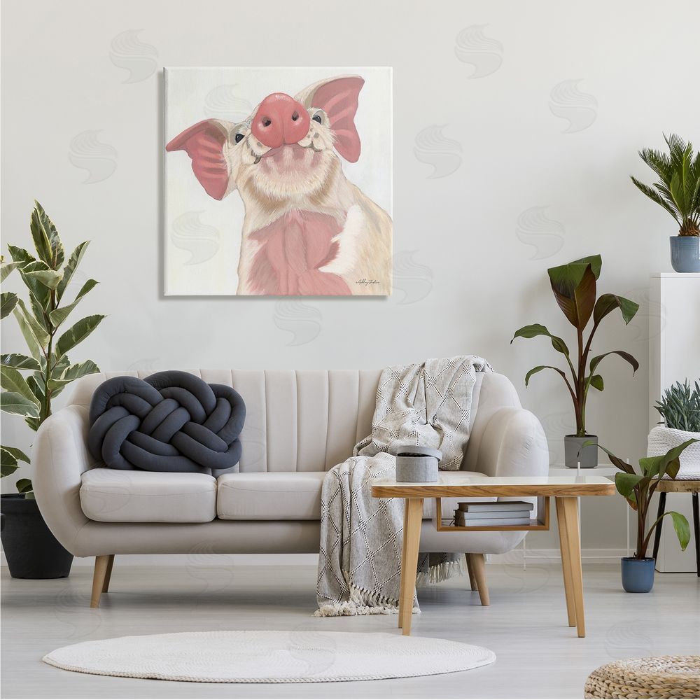 Ashley Justice Pink Pig Snout Adorable Farm Hog Painting Canvas Wall Art in Room