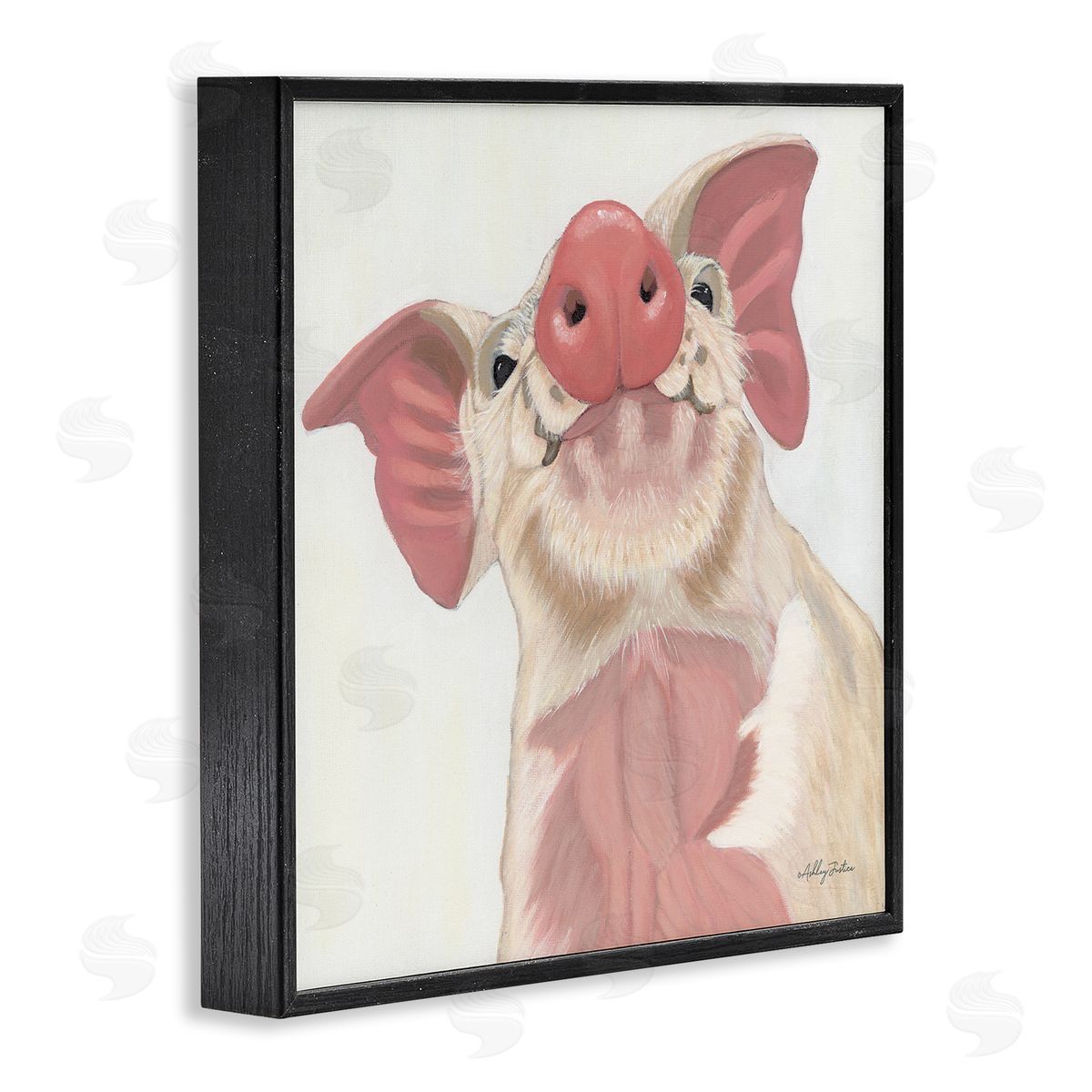 Ashley Justice Pink Pig Snout Adorable Farm Hog Painting Black Framed Glicee Wall Art Print