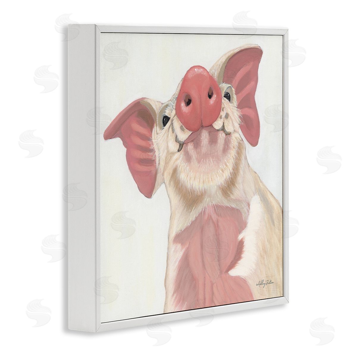 Ashley Justice Pink Pig Snout Adorable Farm Hog Painting White Framed Glicee Wall Art Print