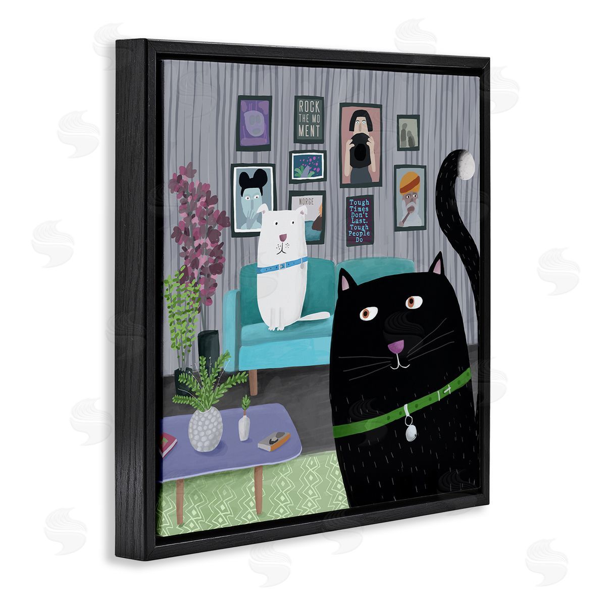 Carla Daly Rock the Moment Phrase Family Pet Living Room Black Floating Frame Canvas Wall Art Print