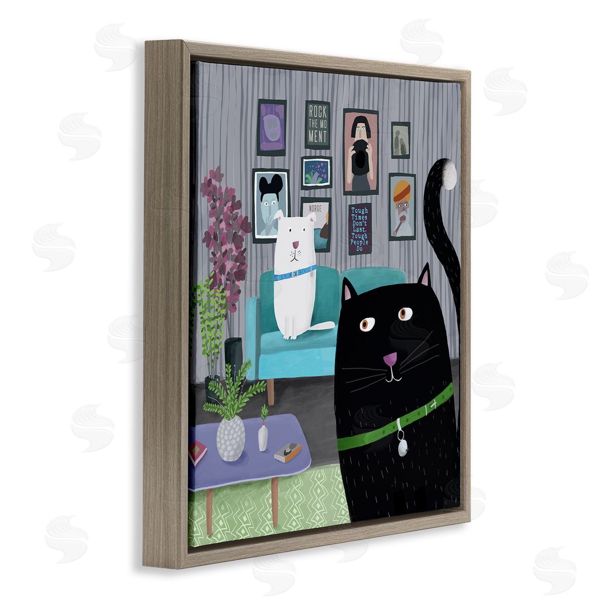 Carla Daly Rock the Moment Phrase Family Pet Living Room Brown Floating Frame Canvas Wall Art Print