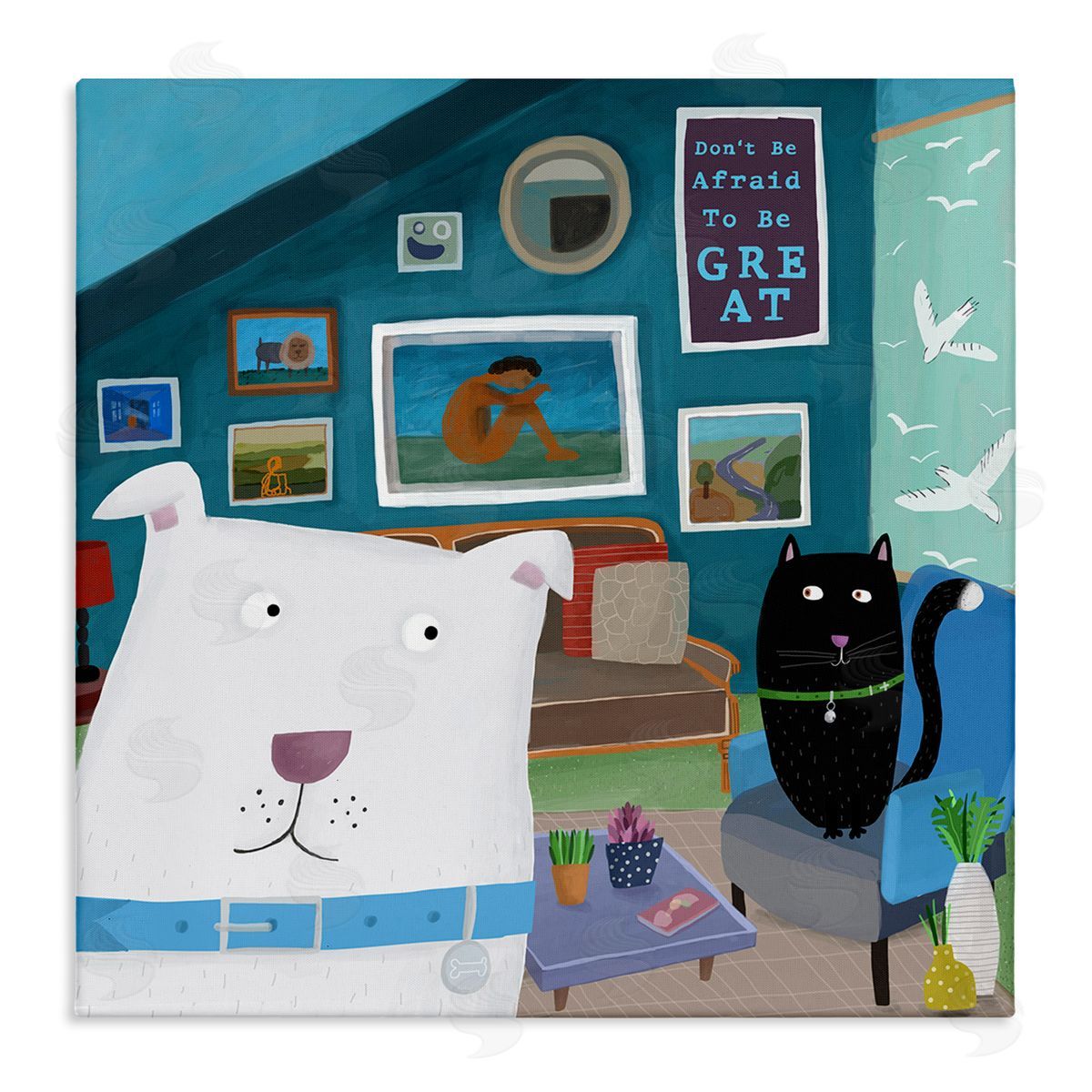 Carla Daly Be Great Motivational Phrase Family Pets Cat Dog Stretched Canvas Wall Art Print