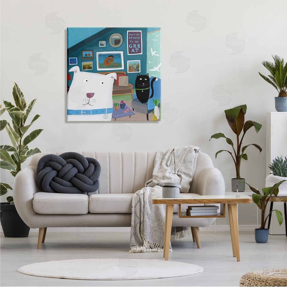 Carla Daly Be Great Motivational Phrase Family Pets Cat Dog Canvas Wall Art in Room