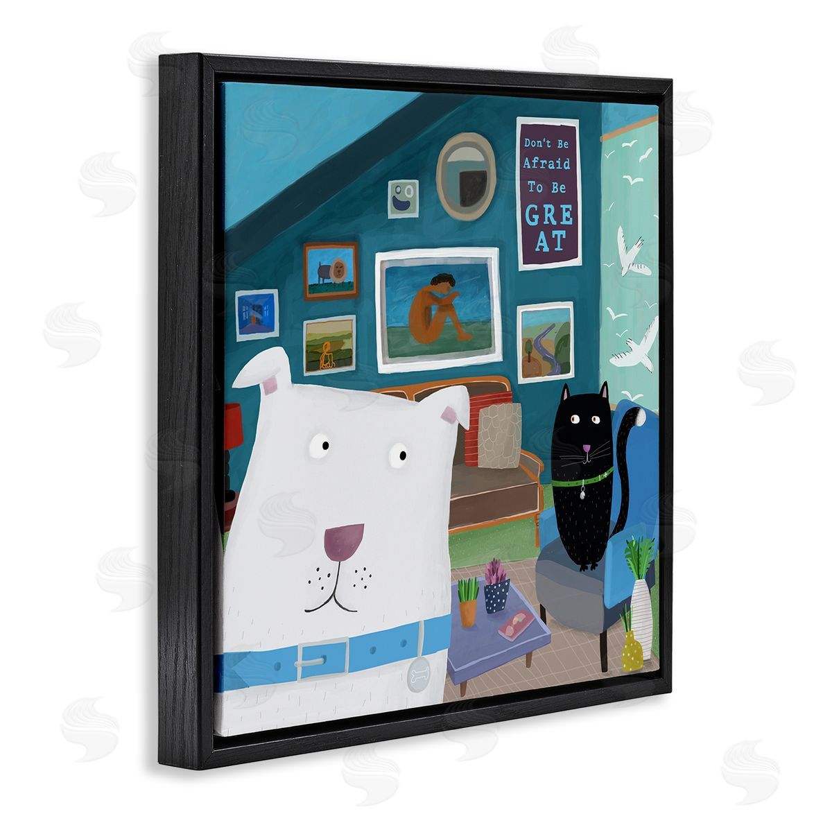 Carla Daly Be Great Motivational Phrase Family Pets Cat Dog Black Floating Frame Canvas Wall Art Print