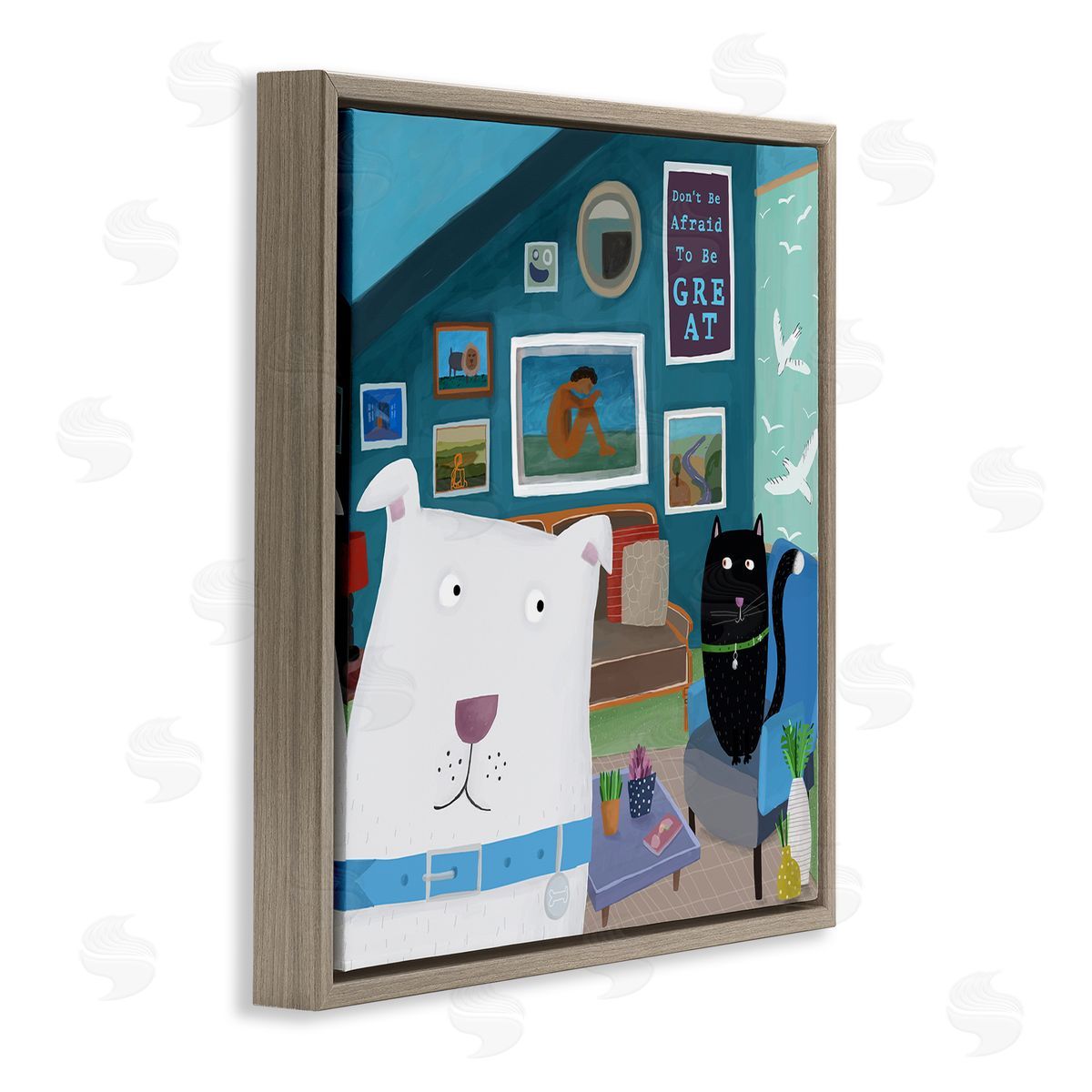 Carla Daly Be Great Motivational Phrase Family Pets Cat Dog Brown Floating Frame Canvas Wall Art Print