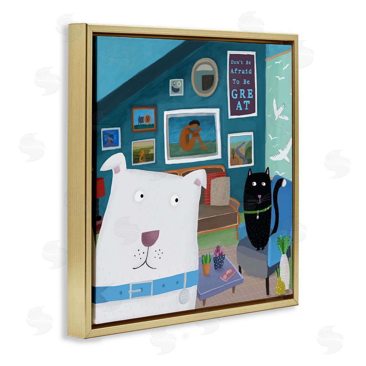 Carla Daly Be Great Motivational Phrase Family Pets Cat Dog Gold Floating Frame Canvas Wall Art Print