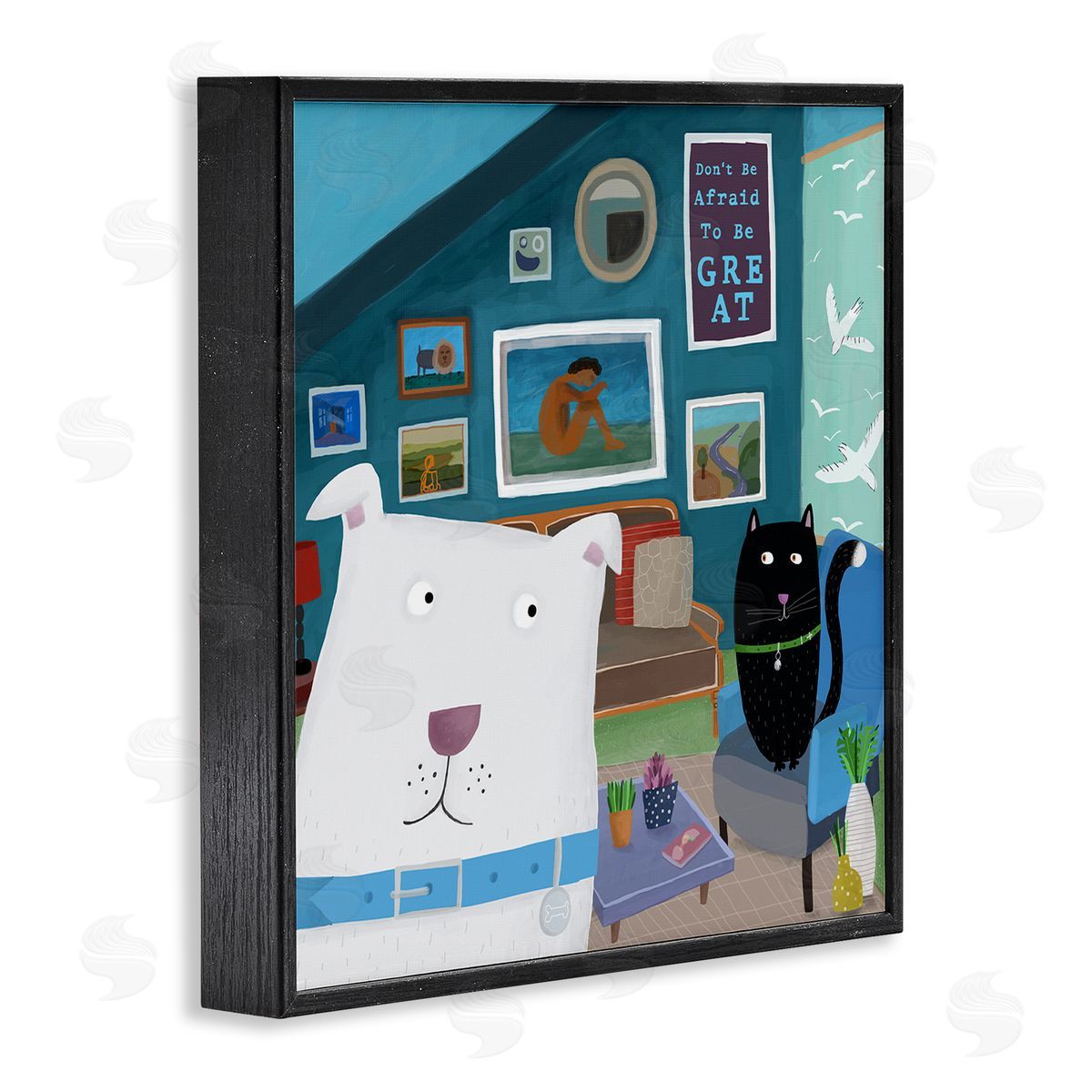 Carla Daly Be Great Motivational Phrase Family Pets Cat Dog Black Framed Glicee Wall Art Print