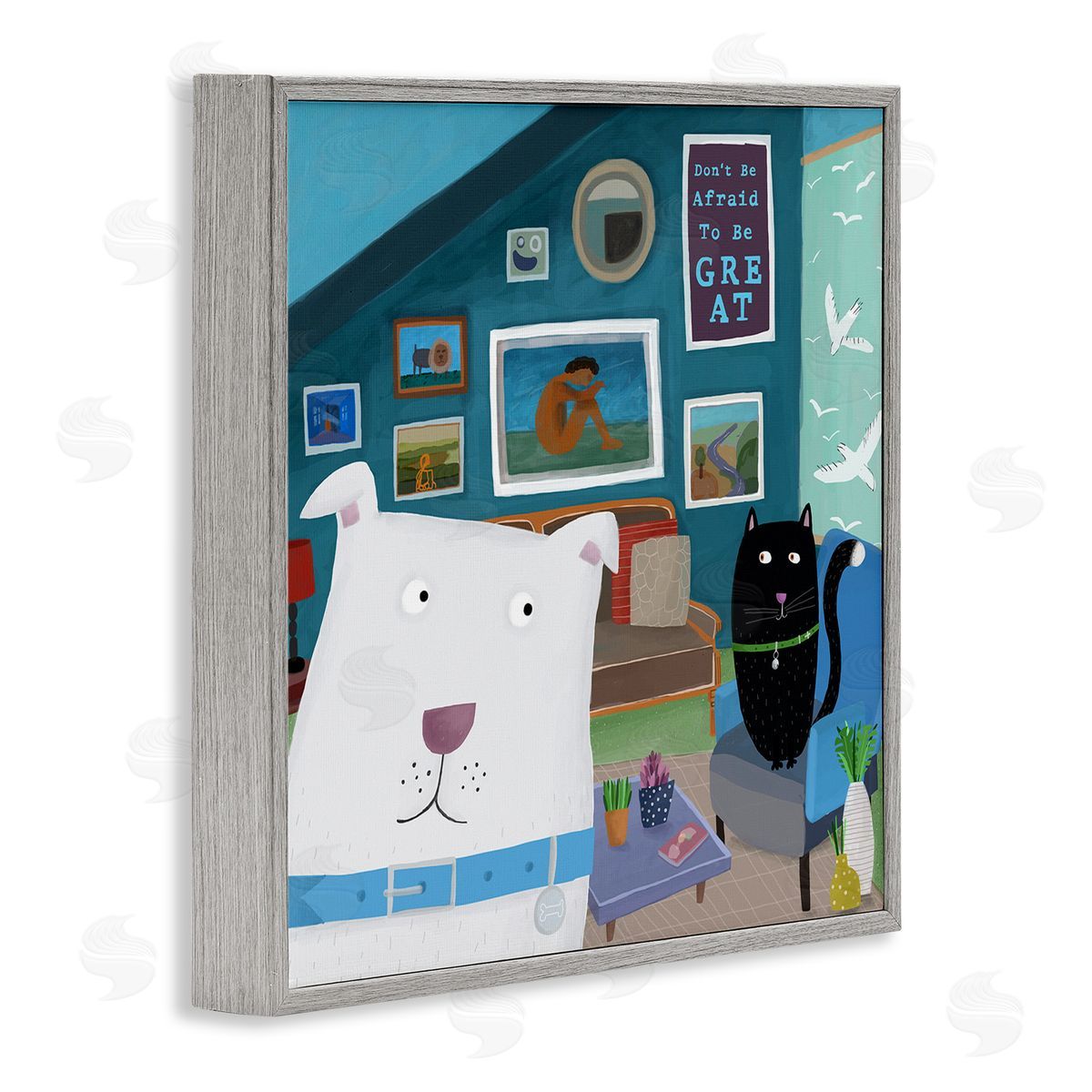 Carla Daly Be Great Motivational Phrase Family Pets Cat Dog Gray Framed Glicee Wall Art Print