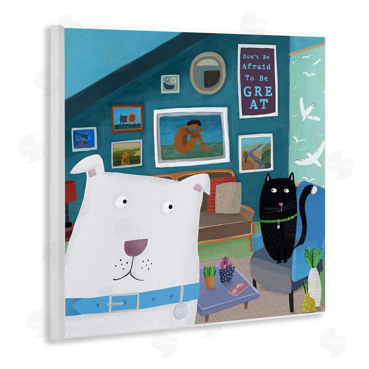 Carla Daly Be Great Motivational Phrase Family Pets Cat Dog Wooden Wall Plaque Art Print