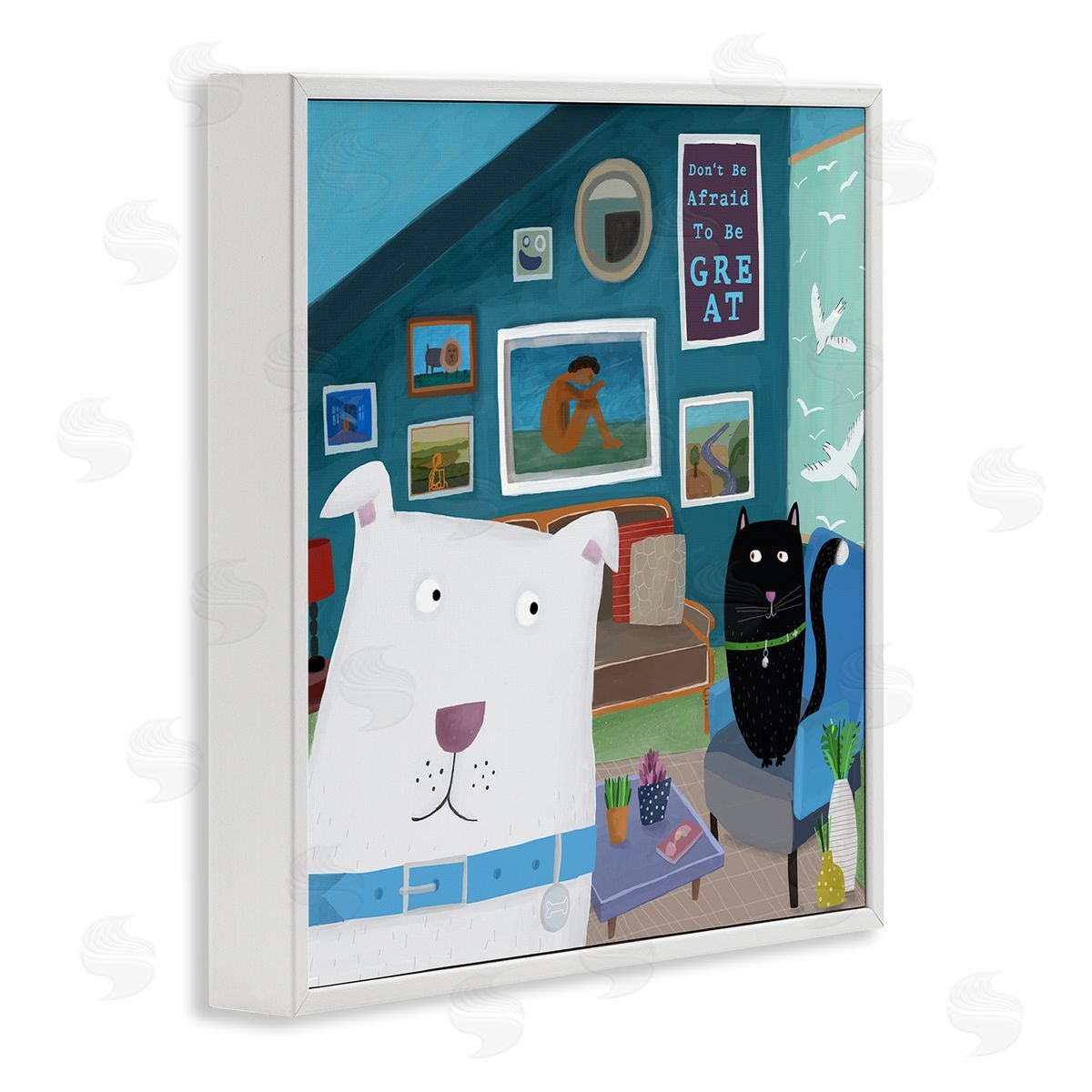 Carla Daly Be Great Motivational Phrase Family Pets Cat Dog White Framed Glicee Wall Art Print