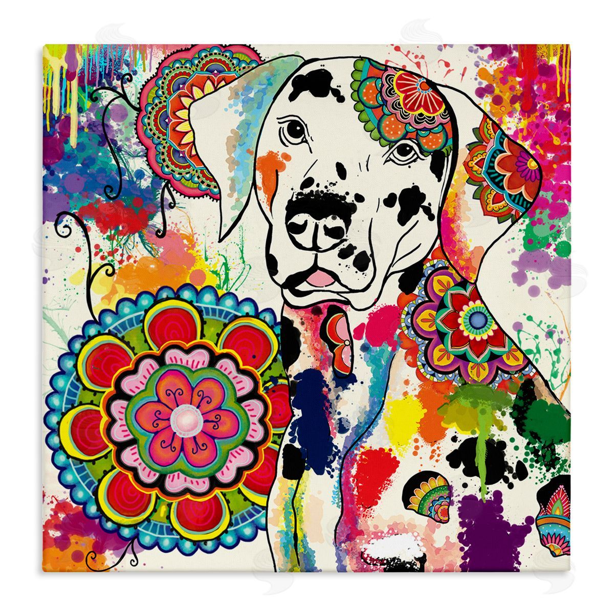Sangita Bachelet Pet Labrador Dog Portrait Vibrant Boho Medallion Pattern Stretched Canvas Wall Art Print