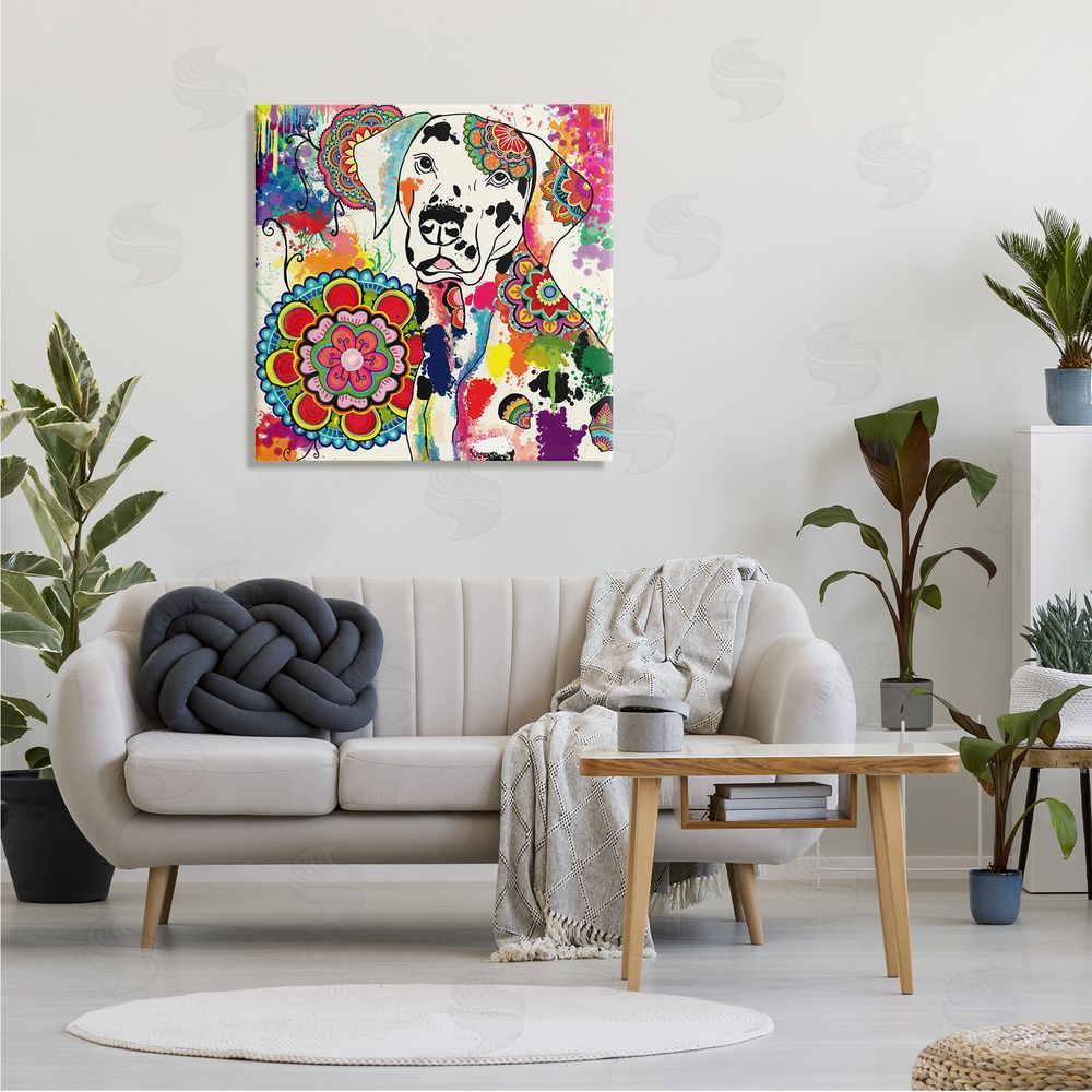 Sangita Bachelet Pet Labrador Dog Portrait Vibrant Boho Medallion Pattern Canvas Wall Art in Room