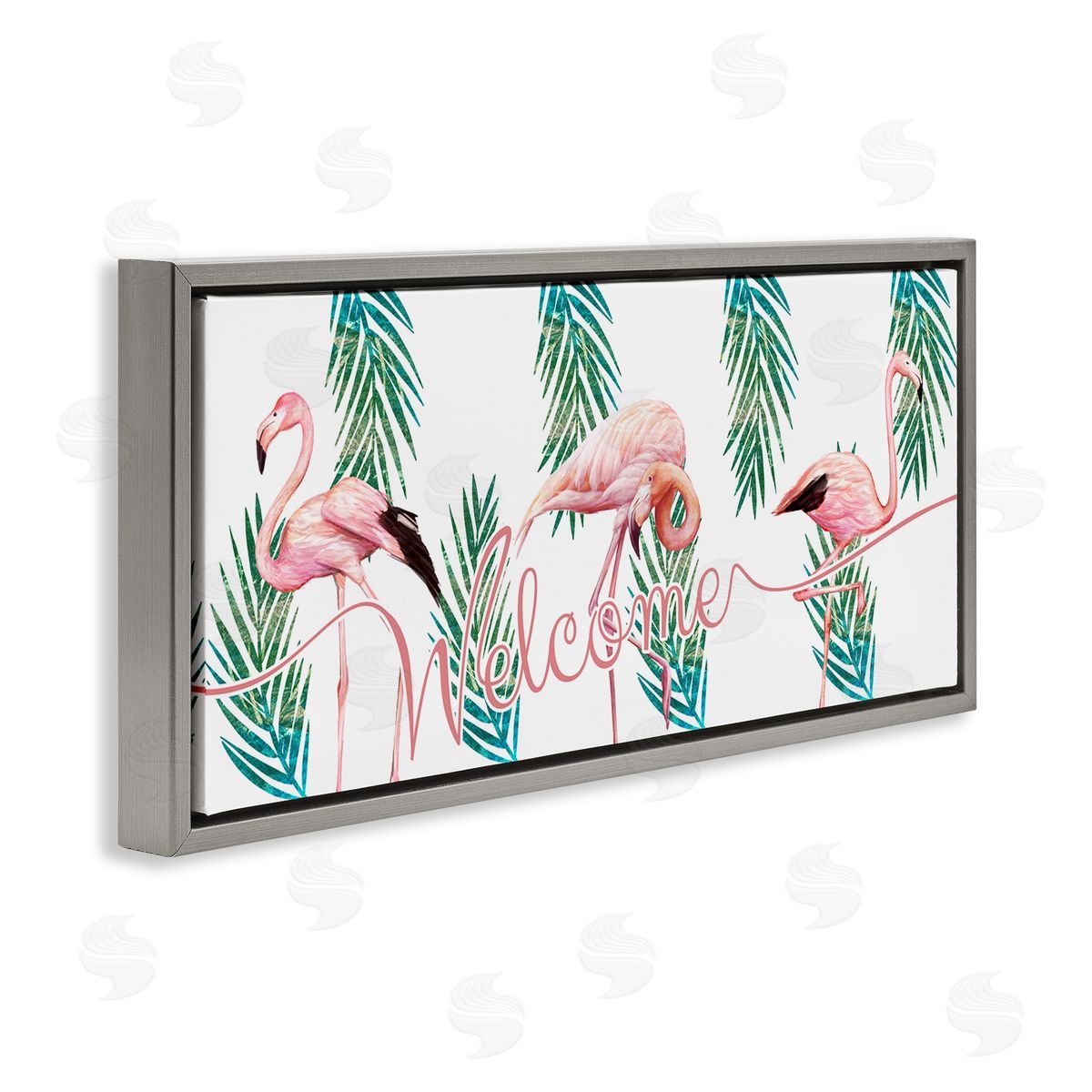 Ziwei Li Welcome Greeting Pink Flamingo Trio Tropical Palm fr_sideonds