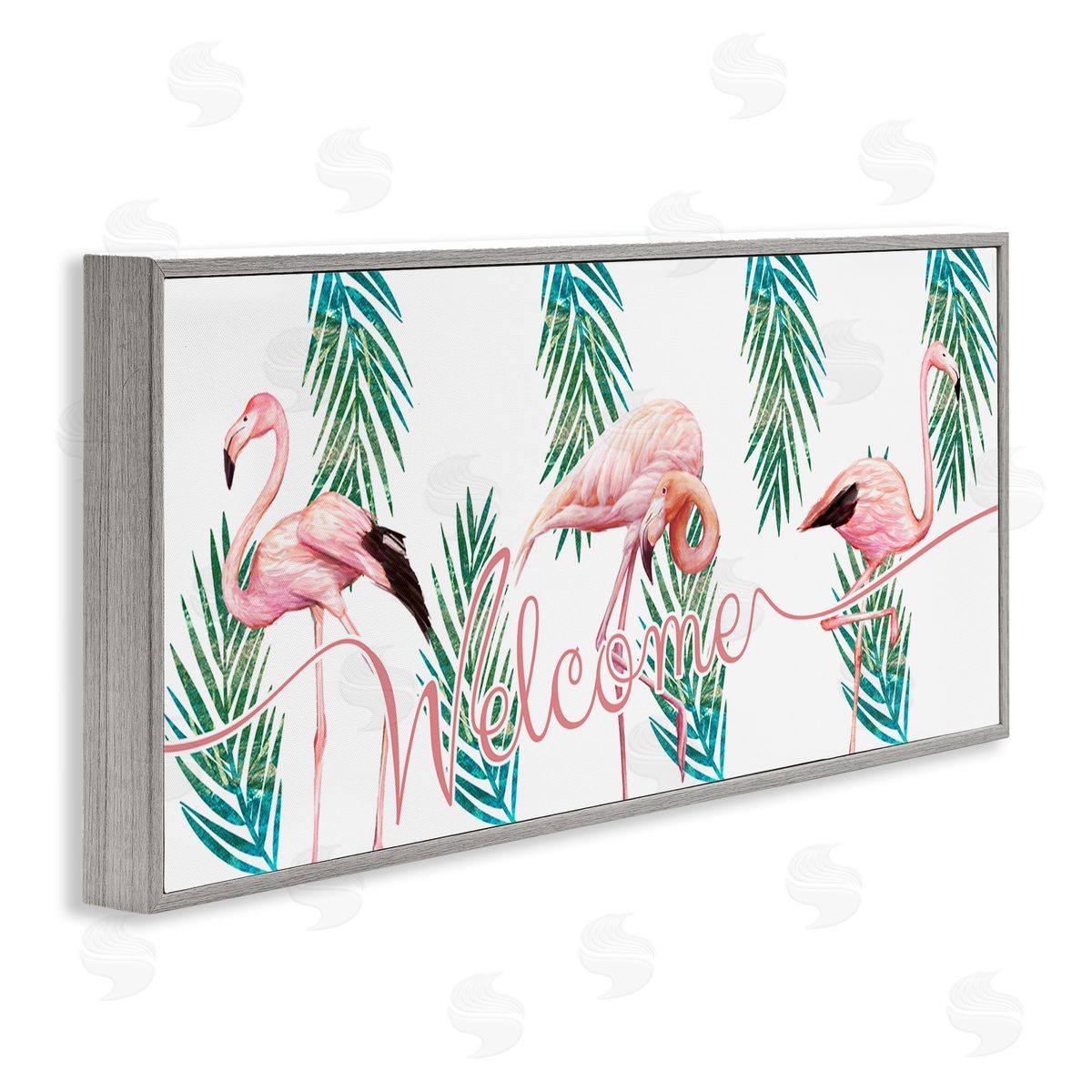 Ziwei Li Welcome Greeting Pink Flamingo Trio Tropical Palm fr_sideonds