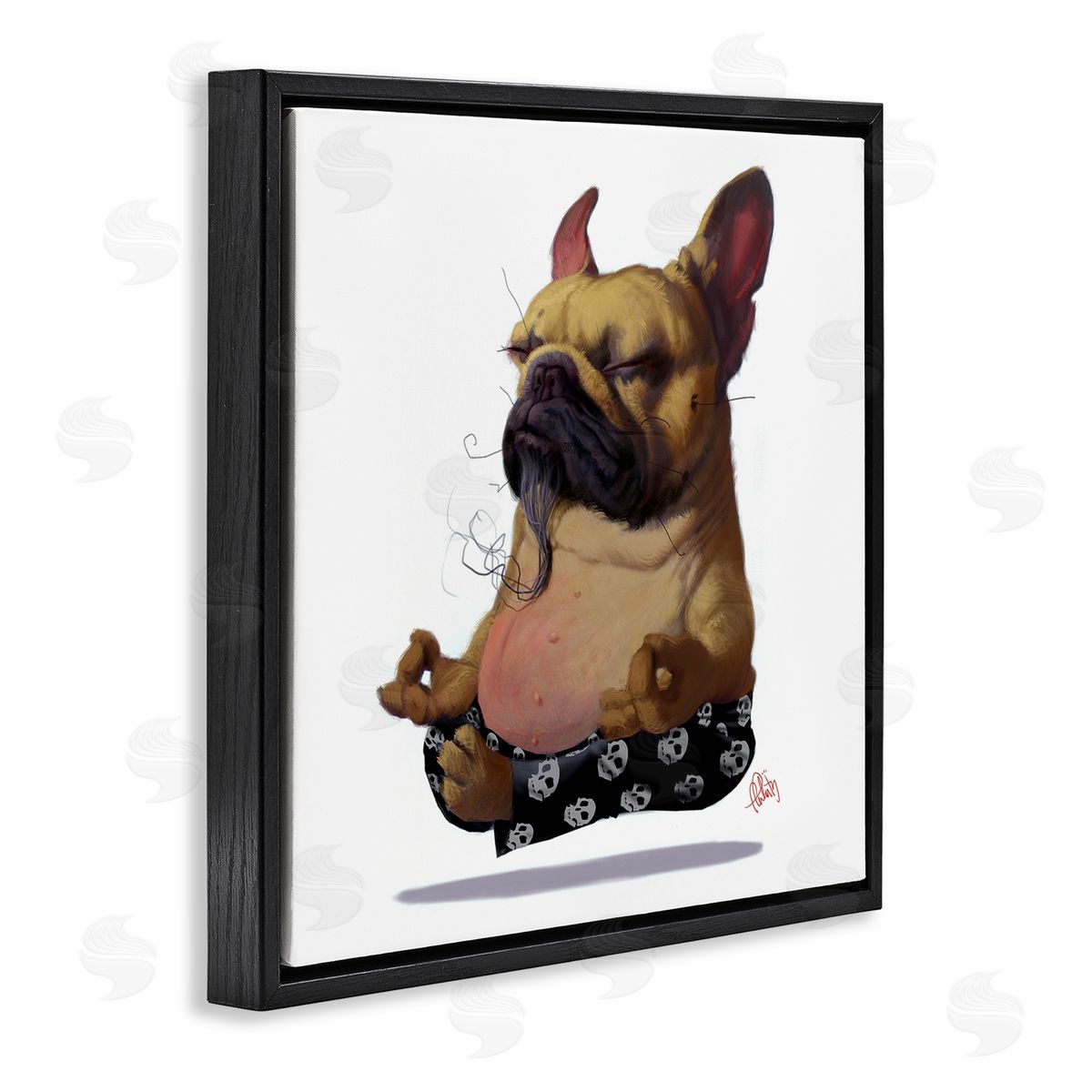 Thomas Fluharty Levitating French Bulldog Urban Dog Meditation Portrait Black Floating Frame Canvas Wall Art Print