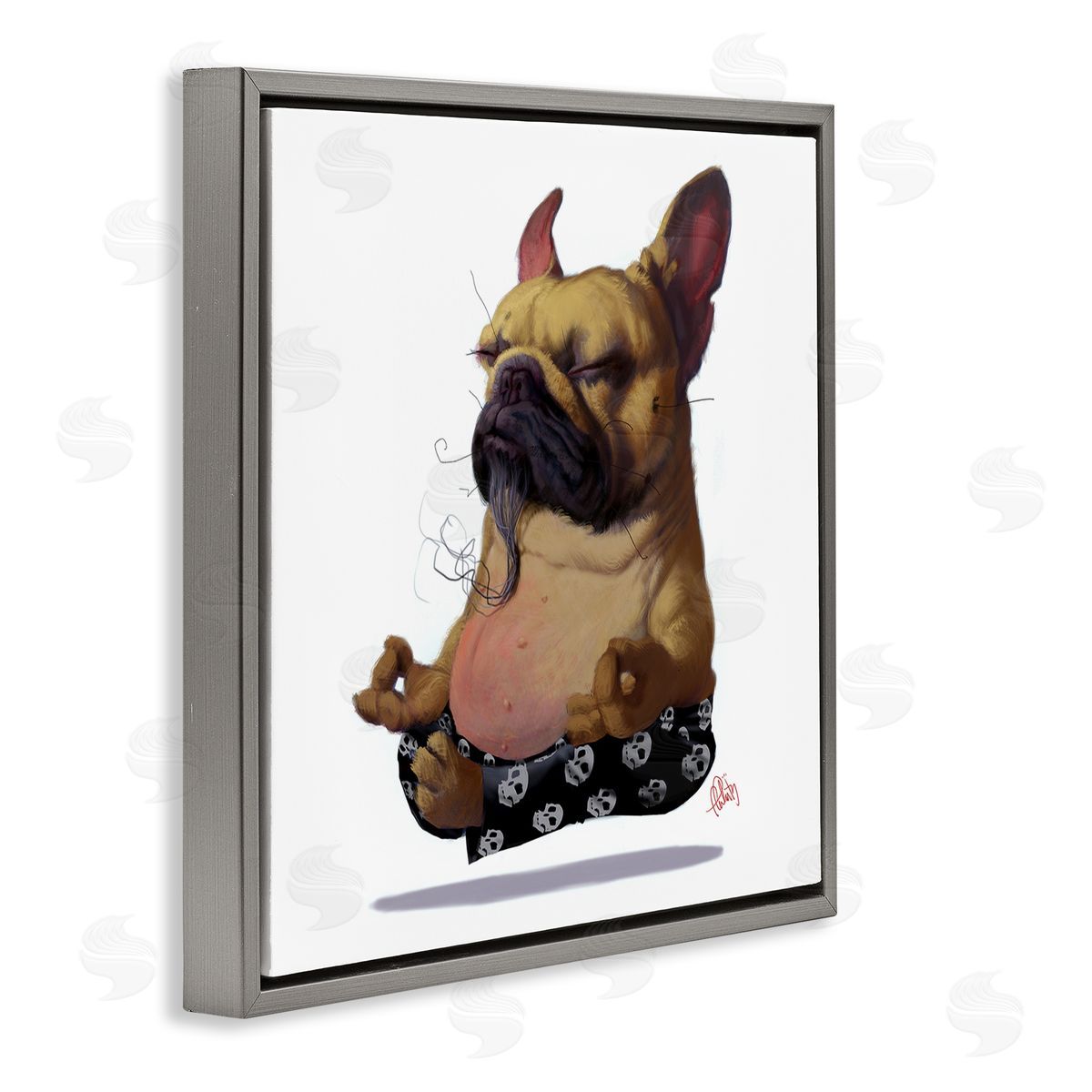 Thomas Fluharty Levitating French Bulldog Urban Dog Meditation Portrait Gray Floating Frame Canvas Wall Art Print