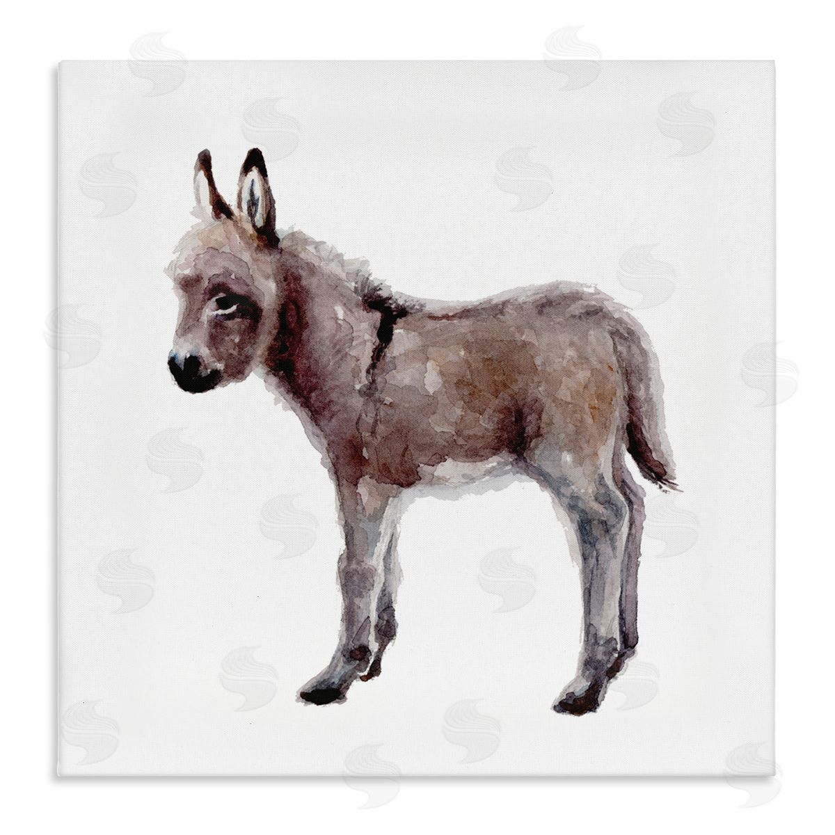 Fox Hollow Studios Baby Donkey Watercolor Portrait Children's Nursery Animal Stretched Canvas Wall Art Print