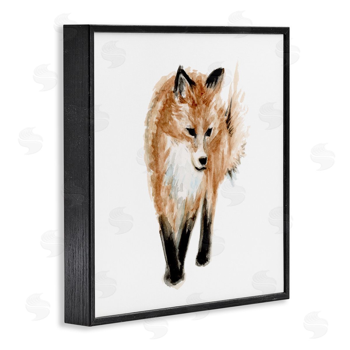 Fox Hollow Studios Red Fox Watercolor Painting Kids' Nursery Wild Animal Black Framed Glicee Wall Art Print