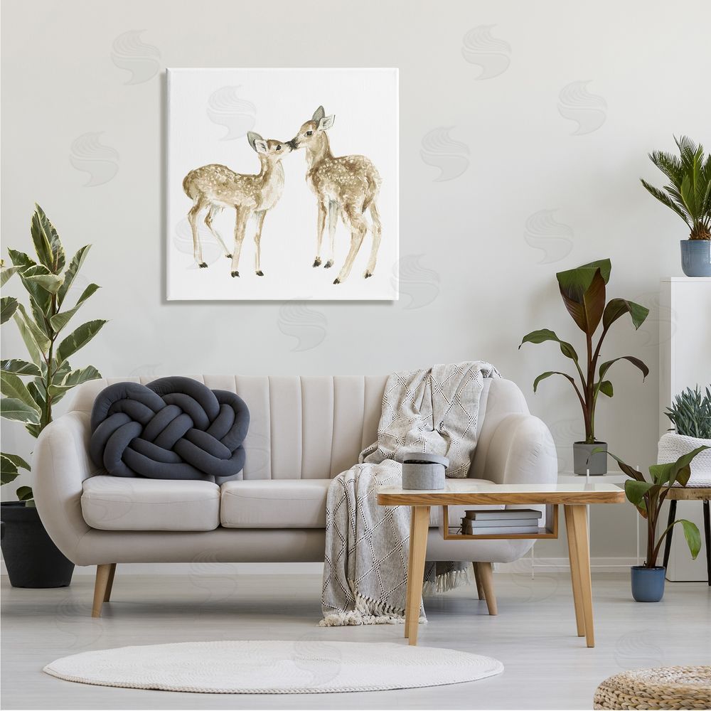 Fox Hollow Studios Baby Deer Fawn Watercolor Painting Kids' Nursery Animal Canvas Wall Art in Room