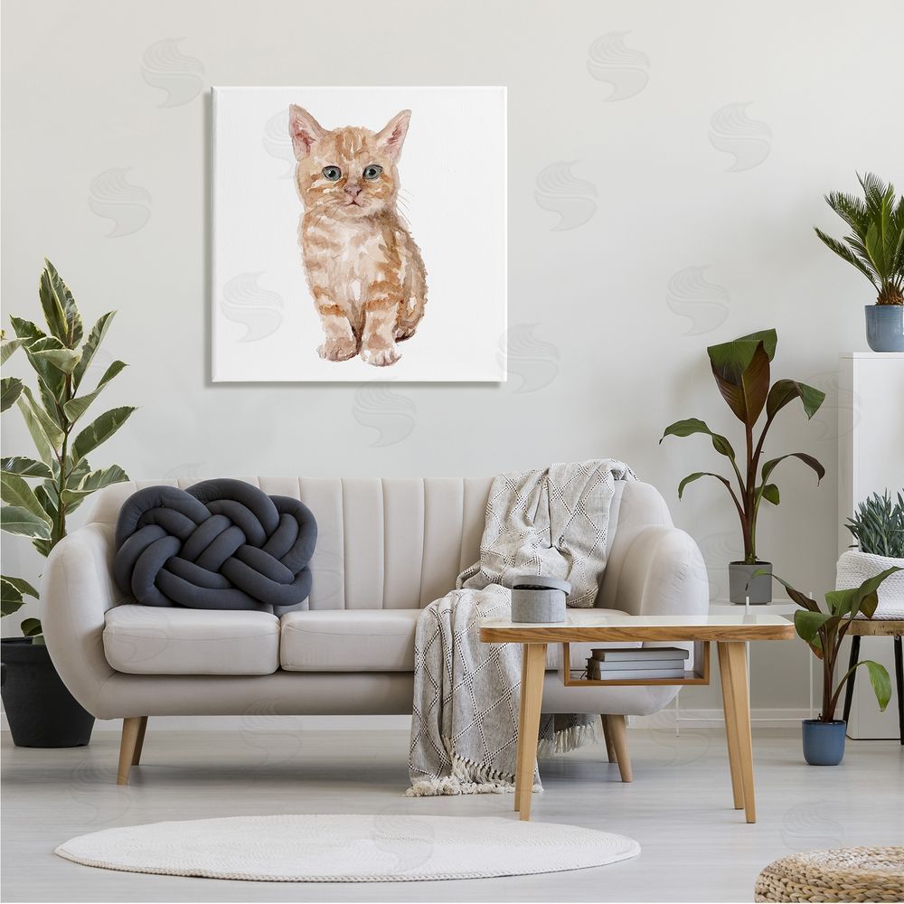 Fox Hollow Studios Tabby Cat Kitten Watercolor Portrait Nursery Animal Canvas Wall Art in Room