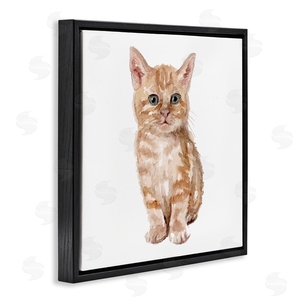 Fox Hollow Studios Tabby Cat Kitten Watercolor Portrait Nursery Animal Black Floating Frame Canvas Wall Art Print