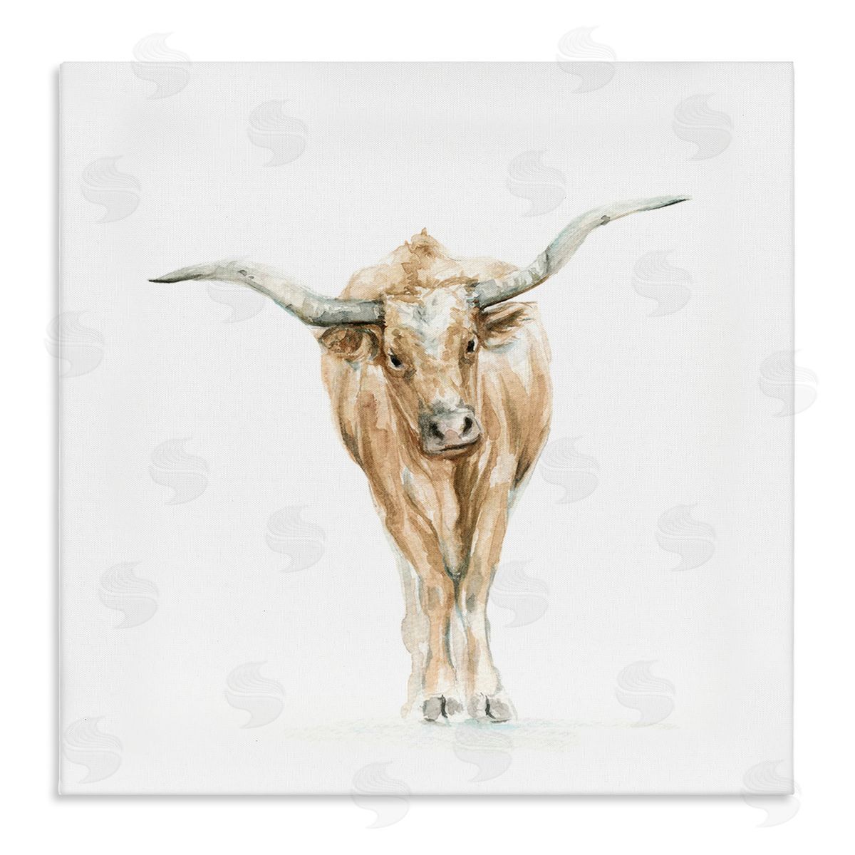 Fox Hollow Studios Longhorn Cattle Watercolor Portrait Children's Wild Animal Stretched Canvas Wall Art Print