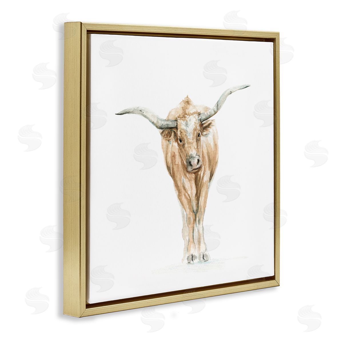 Fox Hollow Studios Longhorn Cattle Watercolor Portrait Children's Wild Animal Gold Floating Frame Canvas Wall Art Print