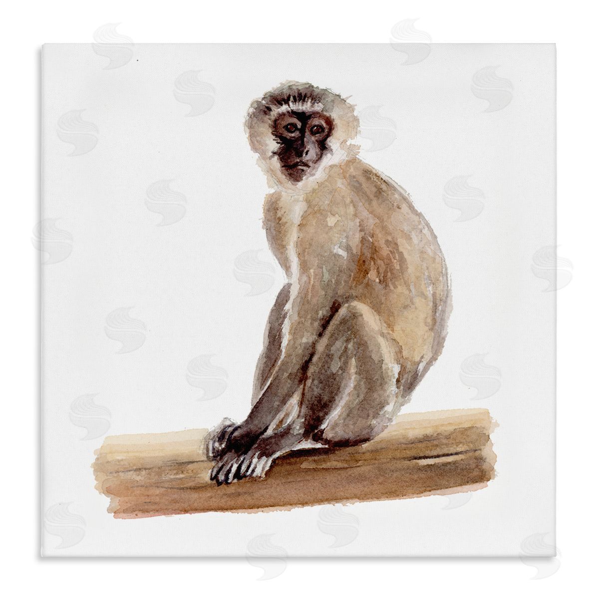 Fox Hollow Studios Langur Monkey Watercolor Painting Children's Nursery Animal Stretched Canvas Wall Art Print