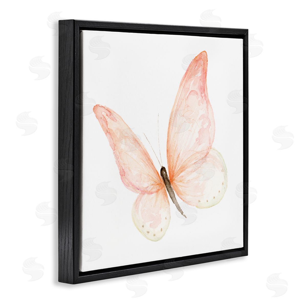 Fox Hollow Studios Pink Butterfly Watercolor Painting Kids' Nursery Insect Black Floating Frame Canvas Wall Art Print