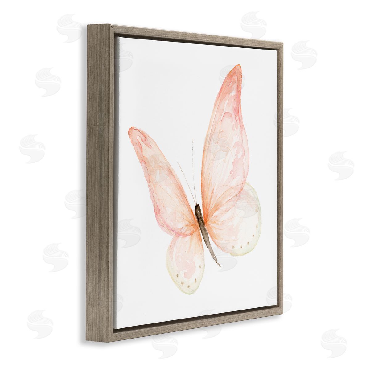 Fox Hollow Studios Pink Butterfly Watercolor Painting Kids' Nursery Insect Brown Floating Frame Canvas Wall Art Print
