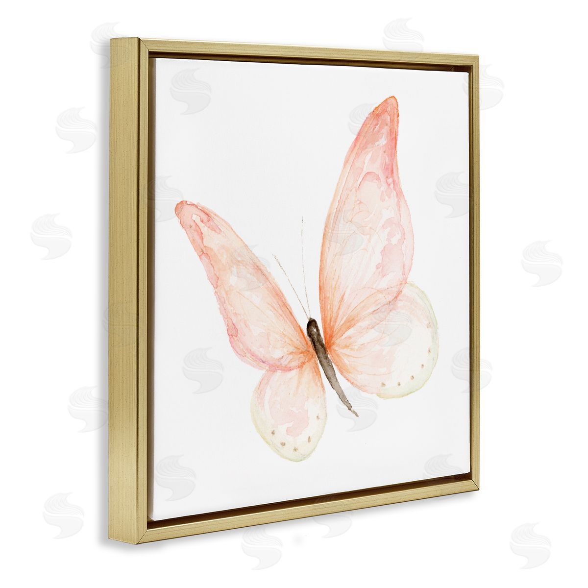 Fox Hollow Studios Pink Butterfly Watercolor Painting Kids' Nursery Insect Gold Floating Frame Canvas Wall Art Print