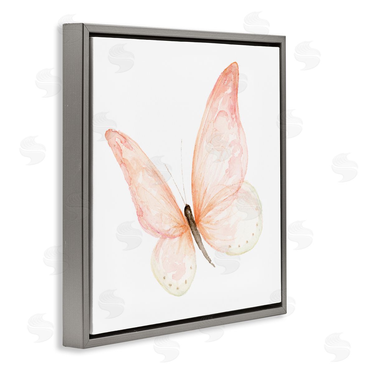 Fox Hollow Studios Pink Butterfly Watercolor Painting Kids' Nursery Insect Gray Floating Frame Canvas Wall Art Print