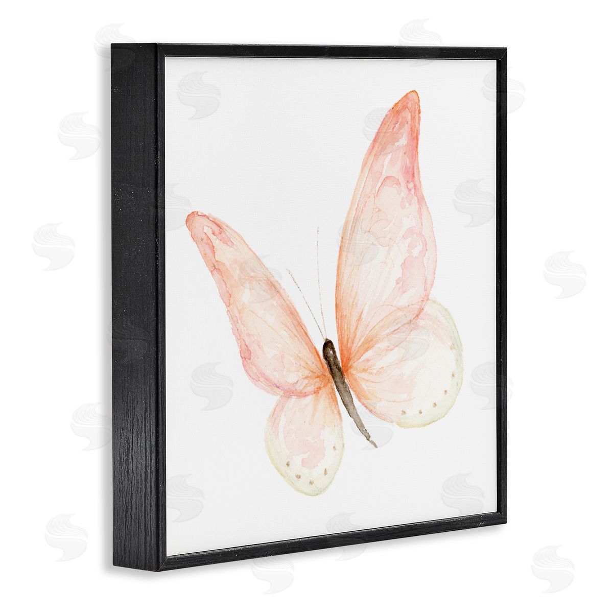 Fox Hollow Studios Pink Butterfly Watercolor Painting Kids' Nursery Insect Black Framed Glicee Wall Art Print