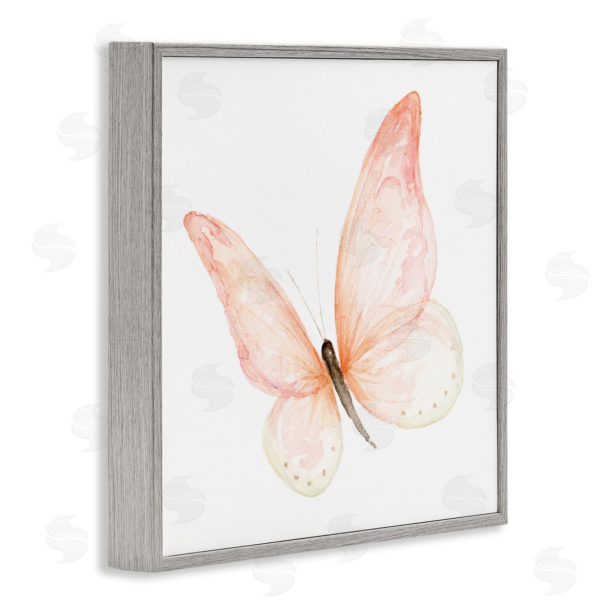Fox Hollow Studios Pink Butterfly Watercolor Painting Kids' Nursery Insect Gray Framed Glicee Wall Art Print