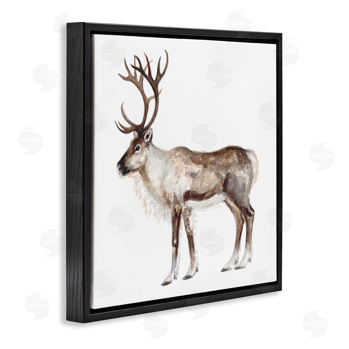 Fox Hollow Studios Reindeer Wild Animal Children's Nursery Watercolor Painting Black Floating Frame Canvas Wall Art Print