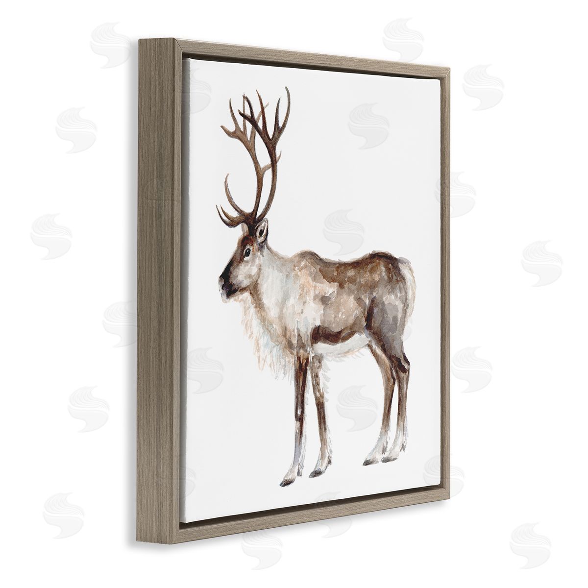 Fox Hollow Studios Reindeer Wild Animal Children's Nursery Watercolor Painting Brown Floating Frame Canvas Wall Art Print